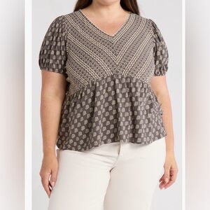 Lucky Brand Mix Print V-Neck Top | 2X